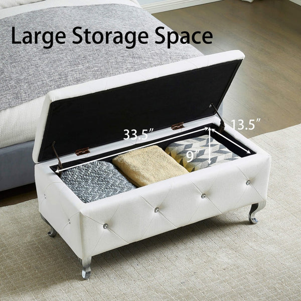 English Elm Upholstered Faux Leather Storage Bench Tufted Glam Footrest for Bedroom or Entryway W2268P146682