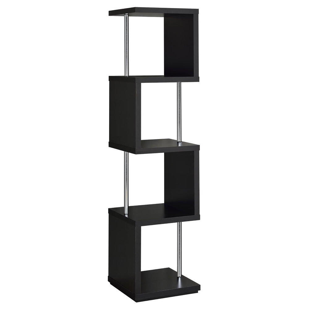 English Elm Black Sinuous 4-Tier Bookcase in White & Chrome Finish — Sculptural Stacked Shelves for Artful Display B062P153775