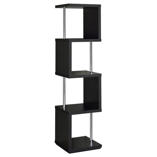 English Elm Black Sinuous 4-Tier Bookcase in White & Chrome Finish — Sculptural Stacked Shelves for Artful Display B062P153775