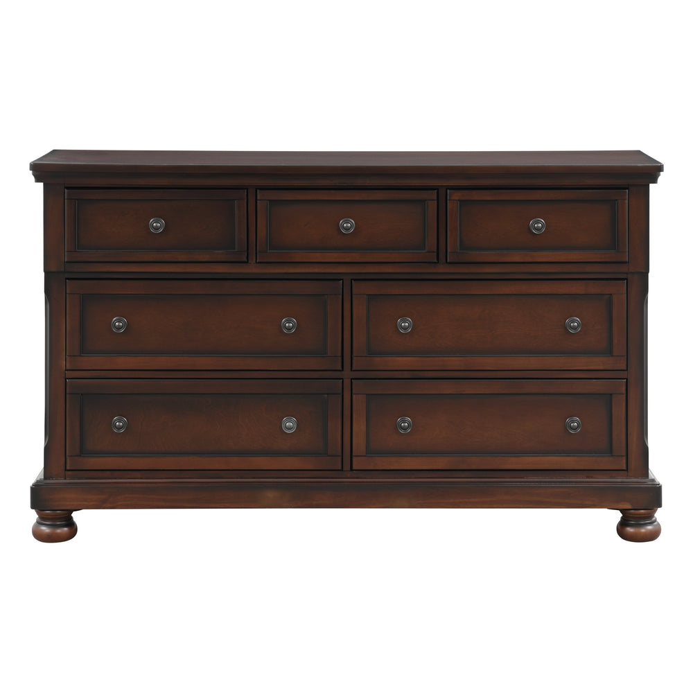 English Elm Classic Cumberland 7-Drawer Dresser in Brown Cherry Birch Veneer with Hidden Drawer & Bun Feet, 65" B011P155250