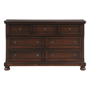 English Elm Classic Cumberland 7-Drawer Dresser in Brown Cherry Birch Veneer with Hidden Drawer & Bun Feet, 65" B011P155250
