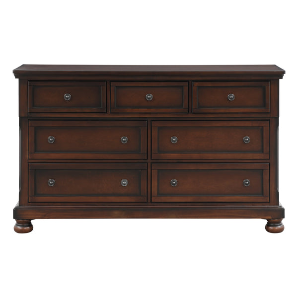 English Elm Classic Cumberland 7-Drawer Dresser in Brown Cherry Birch Veneer with Hidden Drawer & Bun Feet, 65" B011P155250