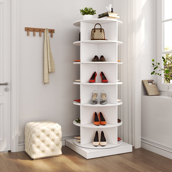 English Elm Pink Rotating Shoe Cabinet Six Tier Slim Cylindrical Organizer for Modern Entryway W1320140916