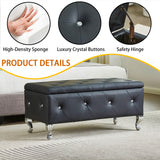 Hearth and Haven Upholstered Storage Ottoman Bench For Bedroom End Of Bed Faux Leather Rectangular Storage Benches Footrest with Crystal Buttons For Living Room Entryway W2268P146691
