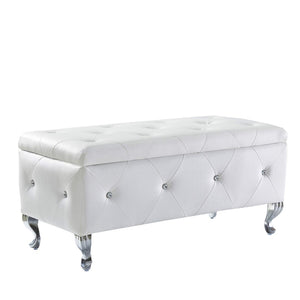 English Elm Upholstered Faux Leather Storage Bench Tufted Glam Footrest for Bedroom or Entryway W2268P146682