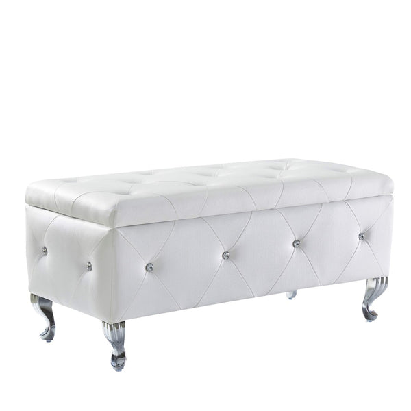 English Elm Upholstered Faux Leather Storage Bench Tufted Glam Footrest for Bedroom or Entryway W2268P146682