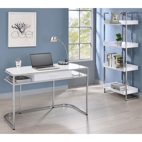 English Elm Glossy White High Gloss & Chrome 4-Shelf Open Back Bookcase, Modern Storage Display, 67.5"H B062P153766