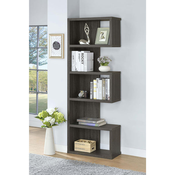 English Elm Weathered Weathered Grey 5-Tier Playful Bookcase with Ample Shelves, Contemporary Rustic Display Piece B062P153764