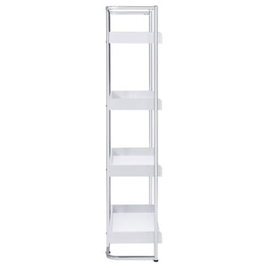 English Elm Glossy White High Gloss & Chrome 4-Shelf Open Back Bookcase, Modern Storage Display, 67.5"H B062P153766