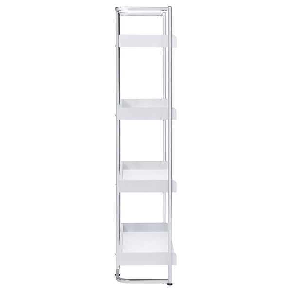 English Elm Glossy White High Gloss & Chrome 4-Shelf Open Back Bookcase, Modern Storage Display, 67.5"H B062P153766