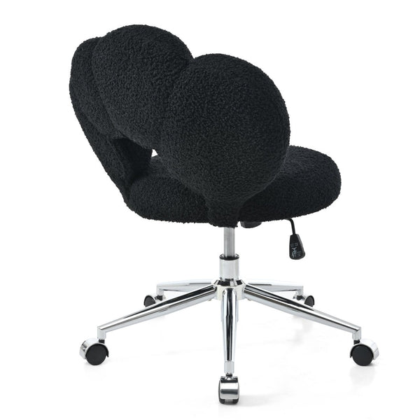 English Elm 360°swivel Teddy Fabric Home Office Chair with Ergonomic Arc Back and Adjustable Seat Black W680P143502