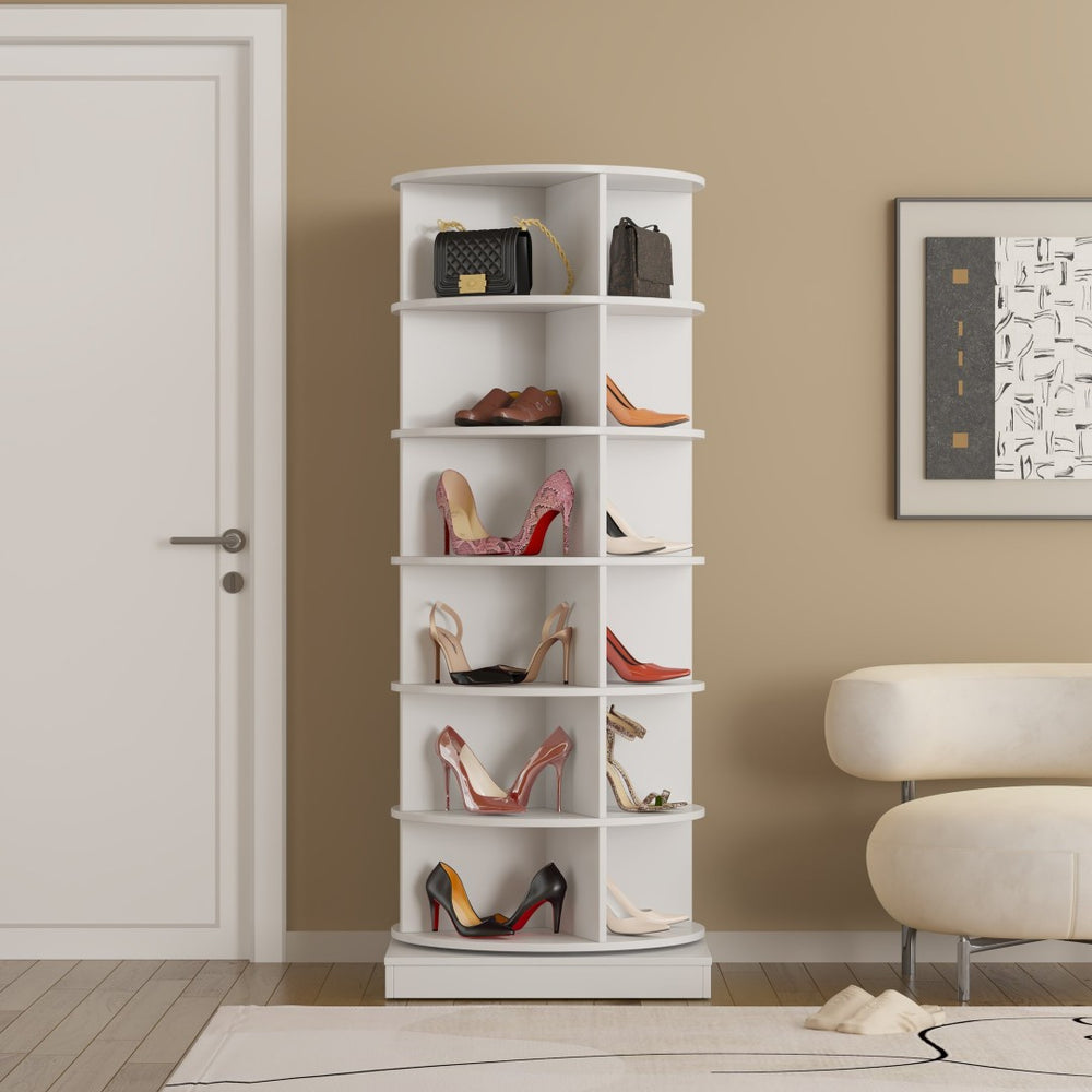 English Elm Pink Rotating Shoe Cabinet Six Tier Slim Cylindrical Organizer for Modern Entryway W1320140916