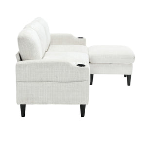 English Elm United We Win Chenille Three Seat Sectional Sofa with Storage Ottoman and Cup Holders Beige W1568142735