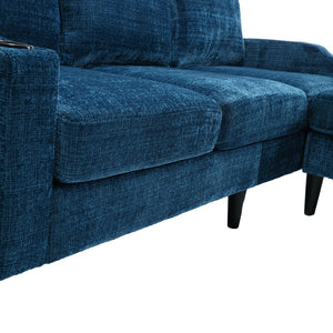English Elm United We Win Chenille Sectional Sofa with Storage Ottoman and Dual Cup Holders Teal W1568142739