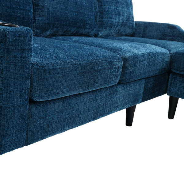 English Elm United We Win Chenille Sectional Sofa with Storage Ottoman and Dual Cup Holders Teal W1568142739
