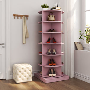 English Elm Pink Rotating Shoe Cabinet Six Tier Slim Cylindrical Organizer for Modern Entryway W1320140917