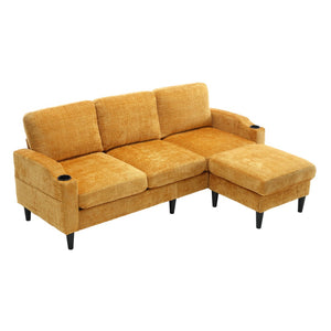 English Elm United We Win Chenille Three Seat Sectional Sofa with Storage Ottoman and Cup Holders Yellow W1568142737