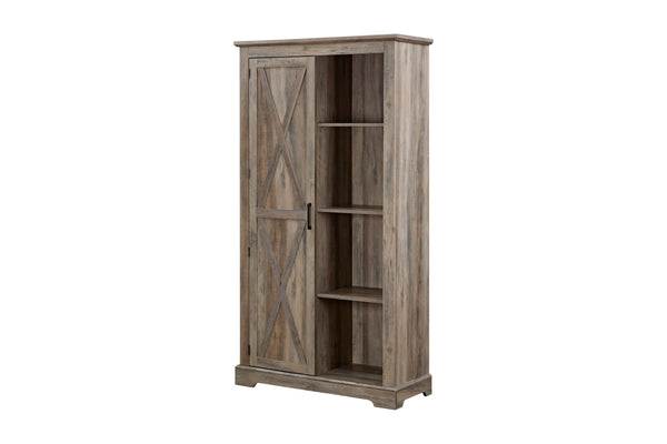 English Elm Tall Rustic Barn Door Storage Cabinet with Open & Hidden Shelves, Quality Hardware, Farmhouse Charm Gray Wash W2275P149117