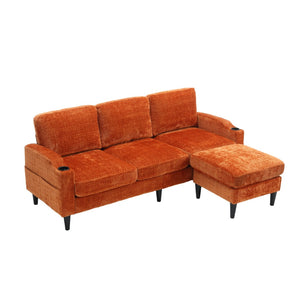 English Elm United We Win Chenille Three Seat Sectional Sofa with Storage Ottoman and Cup Holders Orange W1568142740