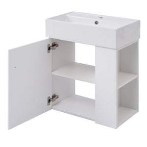 English Elm 21.6inch Modern Floating Bathroom Vanity with Ceramic Basin, Wave Door, Rose Gold Handle, Right Side Storage and Soft-Close Design WF318757AAK