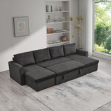 English Elm 114"Convertible Pull Out Sofa Bed With Storage Chaise Sofa Bed Corduroy Velvet Upholstery Dark Grey