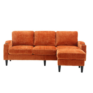 English Elm United We Win Chenille Three Seat Sectional Sofa with Storage Ottoman and Cup Holders Orange W1568142740