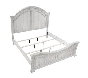 English Elm Transitional Faith Queen Bed in Antique White Wood Finish with Elegant Headboard, Solid+Engineered Frame B009S01314