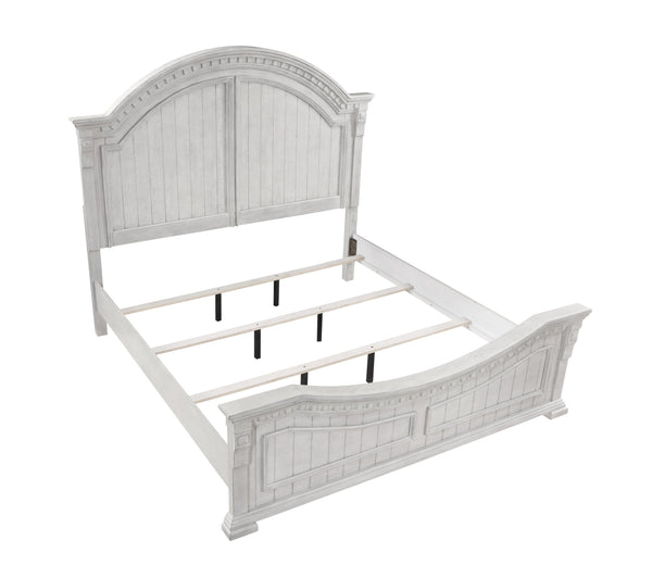 English Elm Transitional Faith Queen Bed in Antique White Wood Finish with Elegant Headboard, Solid+Engineered Frame B009S01314