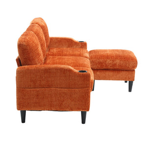 English Elm United We Win Chenille Three Seat Sectional Sofa with Storage Ottoman and Cup Holders Orange W1568142740