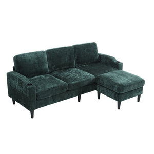 English Elm United We Win Chenille Sectional Sofa with Storage Ottoman and Dual Cup Holders Emerald W1568142741