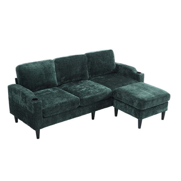 English Elm United We Win Chenille Sectional Sofa with Storage Ottoman and Dual Cup Holders Emerald W1568142741