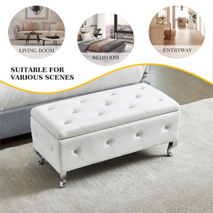 English Elm Upholstered Faux Leather Storage Bench Tufted Glam Footrest for Bedroom or Entryway W2268P146682