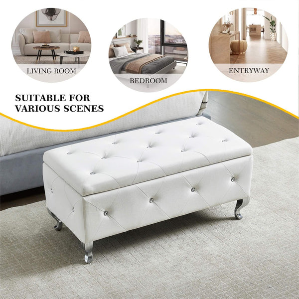 English Elm Upholstered Faux Leather Storage Bench Tufted Glam Footrest for Bedroom or Entryway W2268P146682