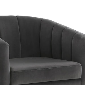 English Elm Dark Velvet Barrel Chair with Gold Floating Base, Tufted Charcoal Velvet Accent Seating for Living Rooms B062P153751