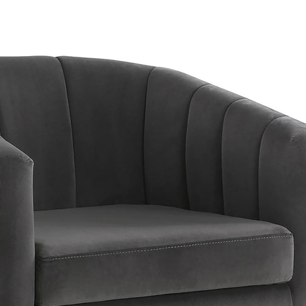 English Elm Dark Velvet Barrel Chair with Gold Floating Base, Tufted Charcoal Velvet Accent Seating for Living Rooms B062P153751