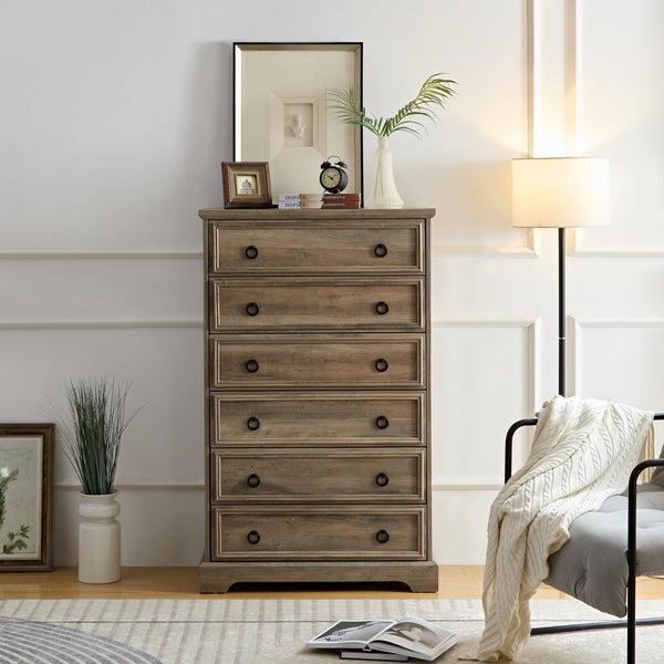 English Elm Modern 6-Drawer Dresser – Stylish Storage Solution For Bedroom & Hallway With Smooth-Glide Drawers W2275P149120