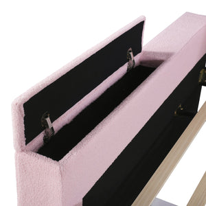 English Elm Full Upholstered Daybed with Trundle, Teddy Fleece Comfort, Bluetooth Speakers & Storage Arms for Cozy Sleepovers Pink SF000108AAH