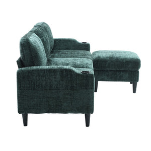 English Elm United We Win Chenille Sectional Sofa with Storage Ottoman and Dual Cup Holders Emerald W1568142741