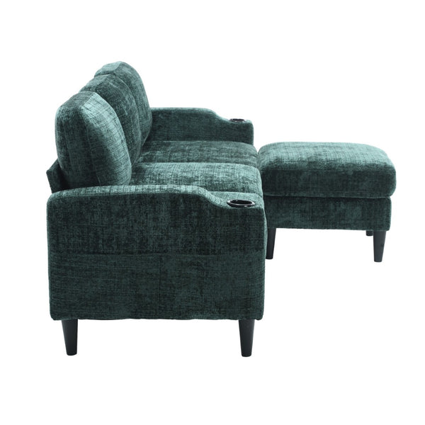 English Elm United We Win Chenille Sectional Sofa with Storage Ottoman and Dual Cup Holders Emerald W1568142741