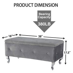 English Elm Tufted Velvet Storage Bench with Crystal Buttons for Bedroom Entryway Footrest W2268P146701