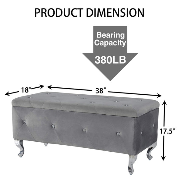 English Elm Tufted Velvet Storage Bench with Crystal Buttons for Bedroom Entryway Footrest W2268P146701