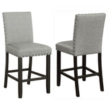 Set of 2 Linen Upholstered Counter Stools, Dark Bronze Trim, Antique Noir Finish