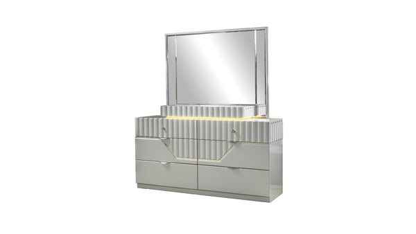 English Elm Modern Da Vinci 6-Drawer Dresser with Jewelry Top, LED Lighting, Solid Wood, Sleek Contemporary Design B009P155260