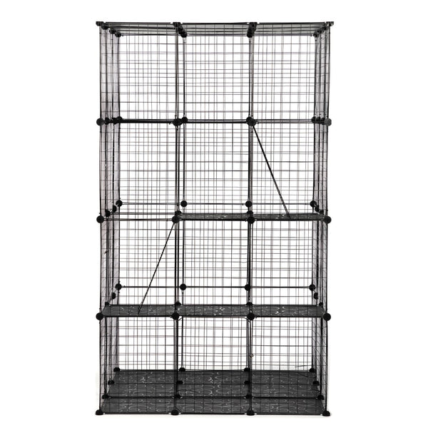 English Elm 3-tier Iron Mesh Cat Enclosure Large Indoor Outdoor Kennel with Ramps and Lockable Doors W2181P155328