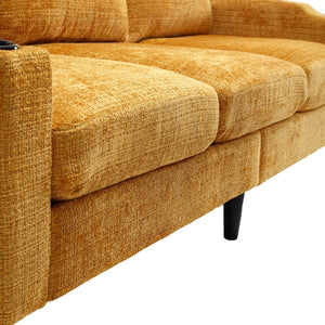 English Elm United We Win Chenille Three Seat Sectional Sofa with Storage Ottoman and Cup Holders Yellow W1568142737