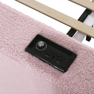 English Elm Full Upholstered Daybed with Trundle, Teddy Fleece Comfort, Bluetooth Speakers & Storage Arms for Cozy Sleepovers Pink SF000108AAH