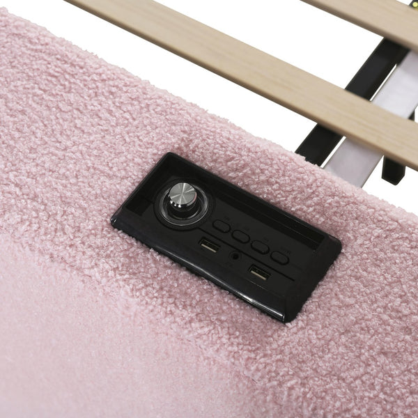 English Elm Full Upholstered Daybed with Trundle, Teddy Fleece Comfort, Bluetooth Speakers & Storage Arms for Cozy Sleepovers Pink SF000108AAH