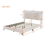 English Elm Queen Size Upholstered Bed Frame With Led Lights,Modern Velvet Platform Bed With Tufted Headboard,Beige