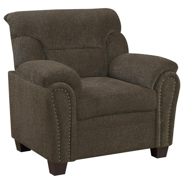 English Elm Brown Plush Pillow Top Arm Chair with Nailhead Trim, Kiln-Dried Hardwood Frame, Chenille Comfort and Durable Style B062P153774