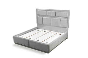 English Elm Modern Da Vinci Queen Size Bed with LED Headboard, Solid & Manufactured Wood, No Box Spring Needed - Sleek, Durable Design B009S01296